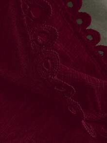SHEIN LUNE CURVE Plus Size Shirt With Shoulder Ruffle Splice, Textured Comfortable Blouse - Burgundy - View 3