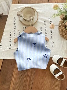 SHEIN LMoss Kids 女婴花卉印花休闲梭织衬衫，夏季 - 藍白色 - 查看 2