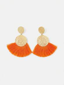 SHEIN Luminelle Fan Tassel Drop Earrings - Orange - View 3