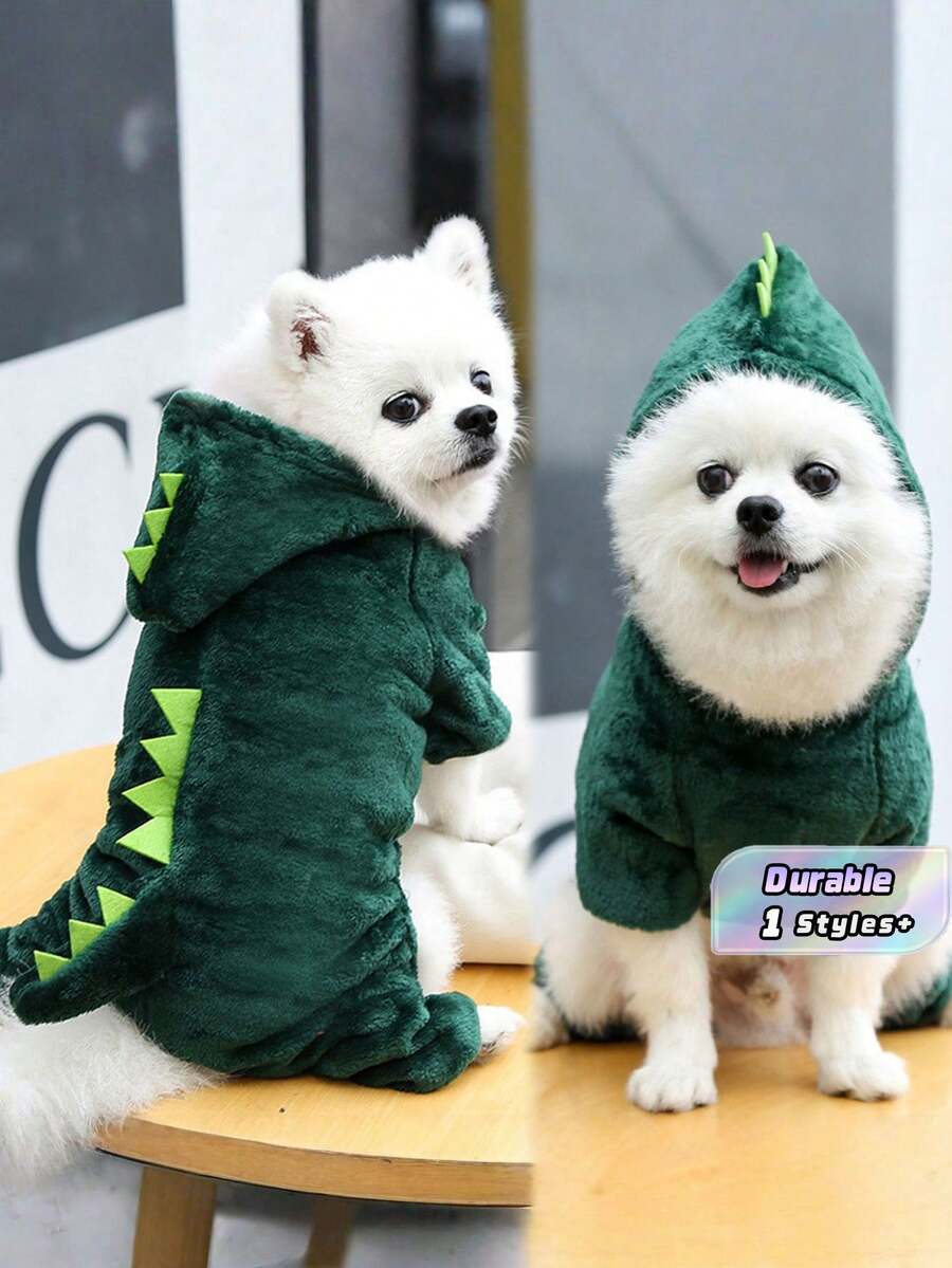 绿色恐龙宠物服装 - 秋冬季四脚纯棉宠物服装,适合猫狗 - 卡通服装 - 綠色 - 查看 1