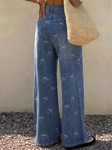 DAZY Quần jeans nữ ống đứng dáng rộng màu trắng bạc kiểu cổ điển thập niên 2000 - Màu xanh lam - Xem 2