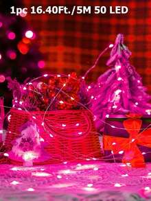 1/6 Packs 3/5/10/15/20M Battery Powered Pink Color Copper Wire Starry Sky Fairy Light,Suitable For Bedroom Decor, Christmas Decor, Party Decor, Wedding Decor, Center Decoration, Valentine's Day Decoration Light,Room Wall Decor Lights,Christmas Tree Decoration Led Lights String - Pink - View 15