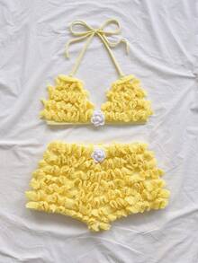 Soleia 女士夏季度假风纯色荷叶边比基尼套装 - 彩色 - 查看 6