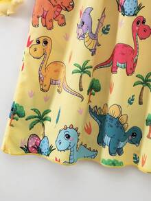 Elladie kids Vestido de verano para niña con estampado de dinosaurio y volantes en el bajo - Amarillo - Ver 5