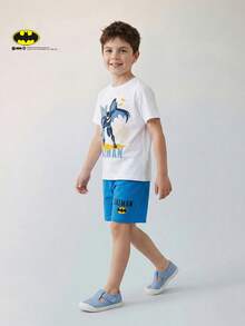 Maija Kids BATMAN X SHEIN Maija Kids 两件套男童休闲卡通图案圆领短袖T恤和短裤，适合夏季穿着 - 彩色 - 查看 6