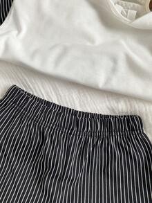SHEIN Playful Pals 男婴三件套夏季套装：白色时尚字母印花背心、棕榈树印花沙滩短裤、配套帽子，适合海滩度假、日常休闲穿着和户外活动 - 黑色 - 查看 6