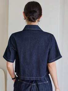 DAZY Women's Natural Color Loose Short Denim Jacket With Large Pockets, Suitable For Spring And Summer - Blue - View 2