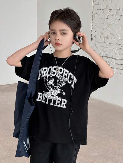 DAZY Crew Neck Loose Fit Printed Basic T-Shirt For Toddler Boys, Plus Size