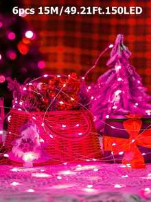 1/6 Packs 3/5/10/15/20M Battery Powered Pink Color Copper Wire Starry Sky Fairy Light,Suitable For Bedroom Decor, Christmas Decor, Party Decor, Wedding Decor, Center Decoration, Valentine's Day Decoration Light,Room Wall Decor Lights,Christmas Tree Decoration Led Lights String - Pink - View 16