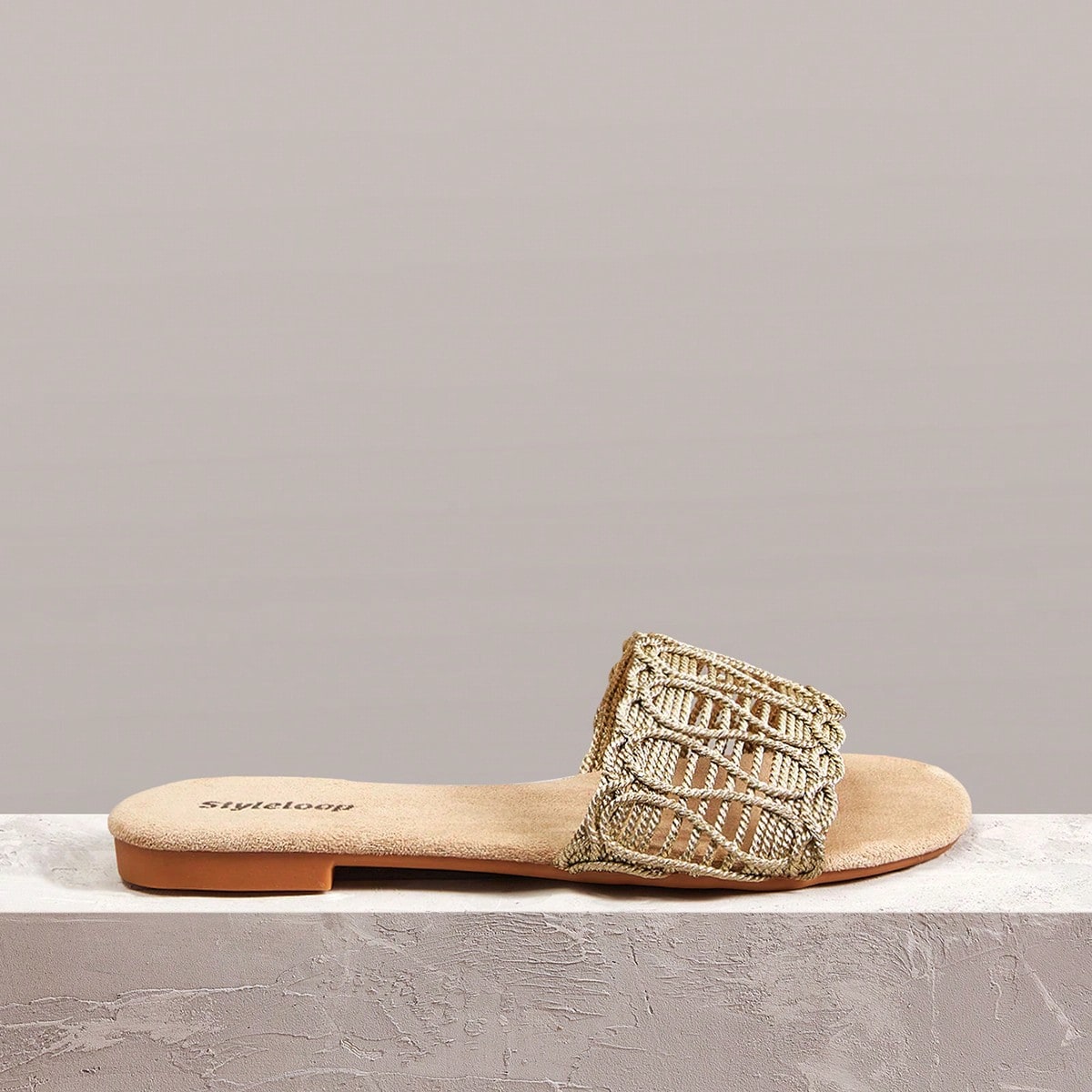 Sandalias de mujer, doradas, con estampado tejido, estilo vacacional retro, casuales y cómodas para la playa