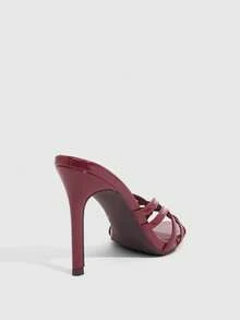 CUCCOO SZL Women's Solid Color Fashion Pointed Toe Versatile Heeled Sandals, Summer For Christmas Summer Shoes - burgundy mirror - View 3