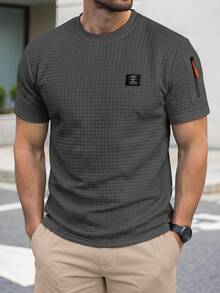 Azurnel Men's Summer Casual Vacation Zip-Up Short Sleeve Shirt - Dark Grey - View 1