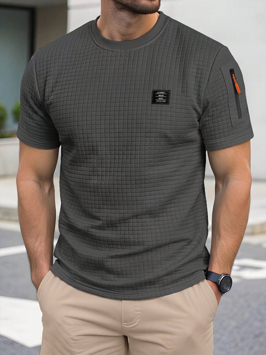 Azurnel Men's Summer Casual Vacation Zip-Up Short Sleeve Shirt - Dark Grey - View 1