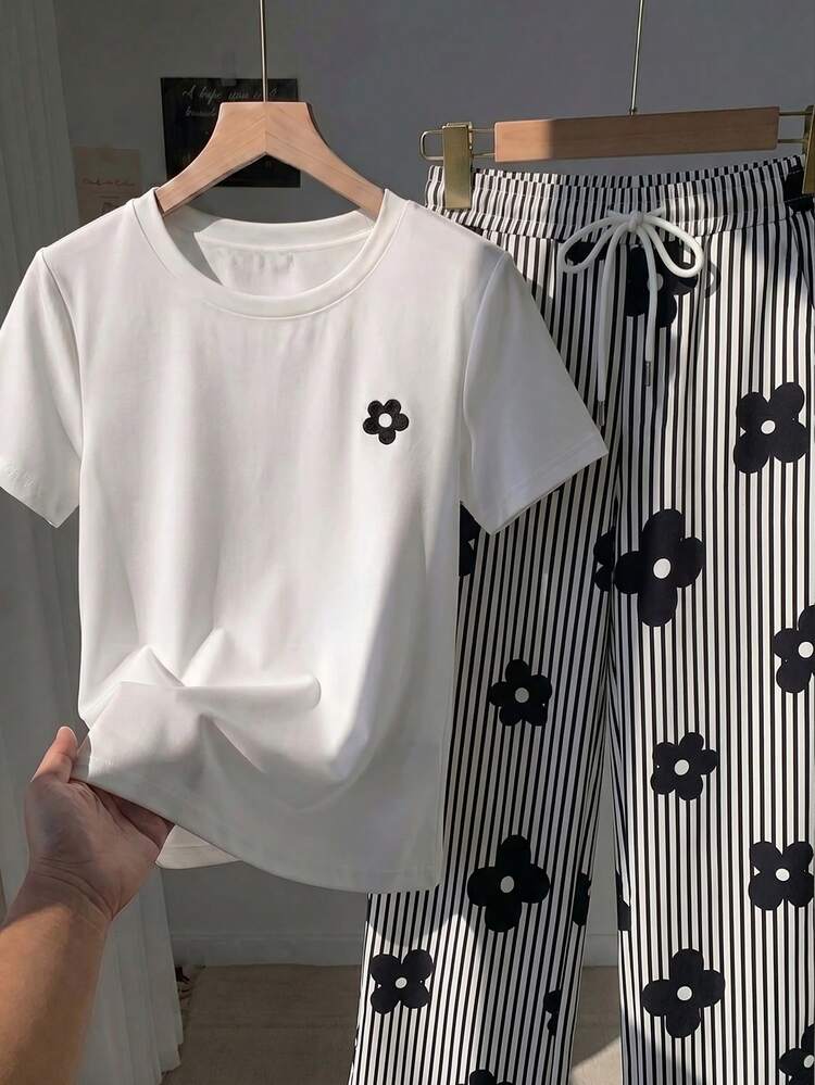 Comfortcana Bộ 2 quần nữ kiểu dáng thường ngày, quần kẻ sọc hoa, trang phục mùa hè cho nữ. - Nhiều màu - Xem 4