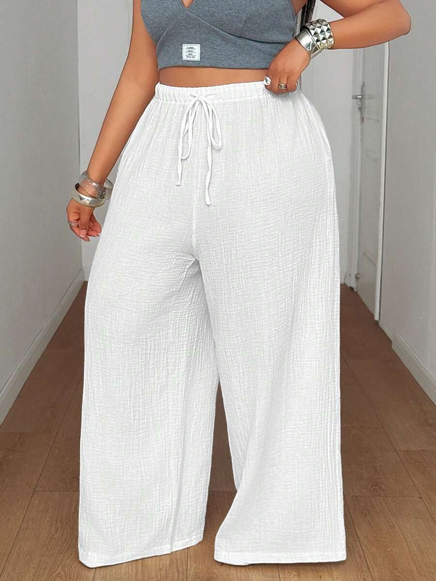 Maweii Quần cotton dáng rộng thanh lịch thường ngày dành cho nữ cỡ lớn - trắng - Xem 1