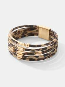 Lumivelle 1 Pc Fashion Leopard PU Leather Cuff Bracelet & Bangle For Women - Gold - View 10