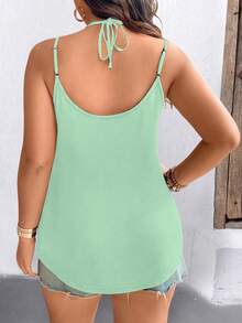 SHEIN LUNE Áo hai dây màu trơn tương phản cỡ lớn cho nữ - màu xanh lá - Xem 2