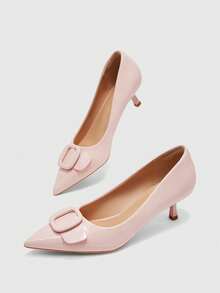 CUCCOO BIZCHIC Buckle Simple And Generous Fashion Versatile Casual Workplace Commuter Women's High Heels Shoes - Pink. - View 3