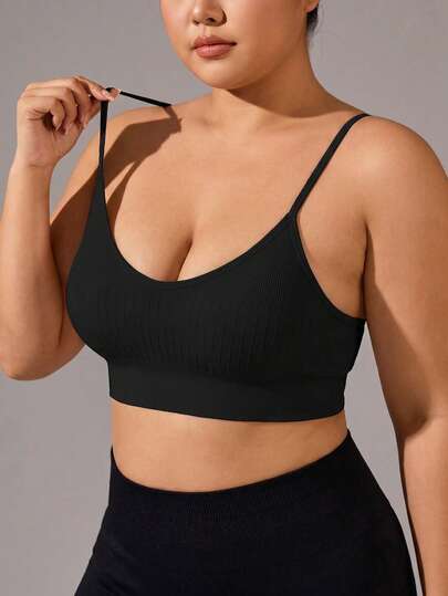 SHEIN Rhythm Era Seamless Solid Color Plus Size Sports Bra, Single Piece Removable Cotton Cup, Suitable For Pilates, Running, Cycling, Fitness, Outdoor Sports, Training And Fashion Sports. Has An INS Style, Suitable For Spring, Summer And All Seasons. This Product Is Very Popular And Is One Of The Best-Selling Items.