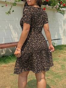 Solflare Plus Size Summer Casual Leopard Print Dress Night Out Brown - Multicolor - View 2