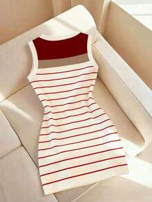 Resyla Casual Basic Tight-Fitting Colorblock Striped Print Dress - Multicolor - View 2