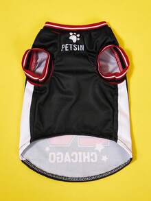 PETSIN 1pc Pet Dog Cat Chicago Black Number 23, Red Number 23 Jersey Striped Print Comfortable And Fashionable Sleeveless Vest - Multicolor - View 11