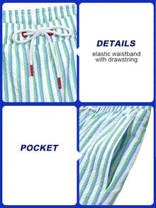 Manfinity KASUA Men's Striped Letter Print Drawstring Waist Beach Shorts, Holiday - Multicolor - View 3