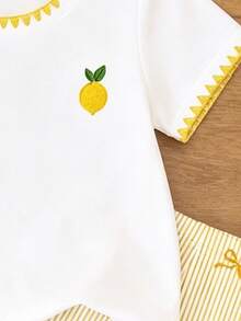 Young Girl Lemon Embroidery Short Sleeve T-Shirt And Shorts Set - Multicolor - View 3