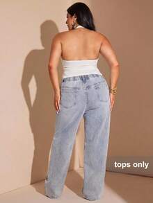 SHEIN BAE Blusa sin espalda de unicolor minimalista para uso diario y casual para mujer de talla grande - Blanco - Ver 2