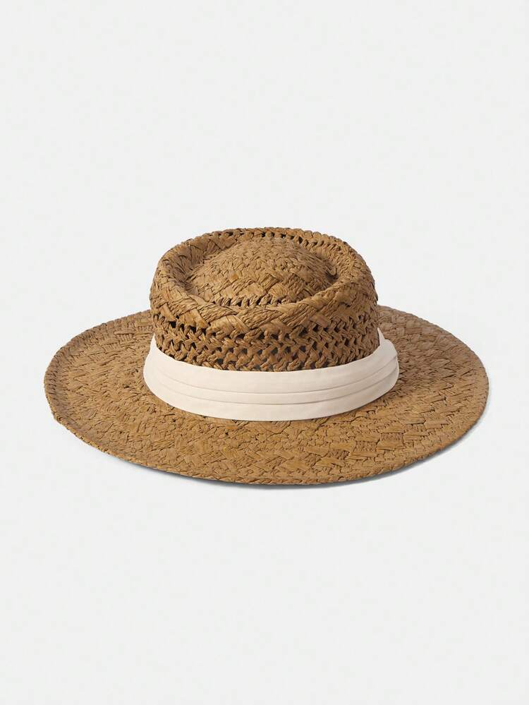 1 STYLISH RETRO OLD MONEY STYLE HOLLOW FLAT TOP STRAW HAT
