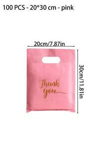 100pcs Elegant "Thank You" Gift Tote Bags - Black & Gold Cursive Lettering Reusable Plastic Shopping Bags, Flat Paper Bags, Plastic Carrier Bags, Wedding Party Birthday Gift Packaging Bags, Jewelry & Cosmetics Storage Totes. Perfect For Retail Stores, Boutiques, Parties, Corporate Events, Birthdays, Holiday Packaging, Christmas & Valentine's Day. - multicolor - View 4