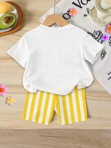 SHEIN Playful Pals 一套少女休闲韩流歌手卡通女孩渐变色短袖圆领T恤和配套渐变色修身骑行短裤套装，少女舒适针织连衣裙，适合日常、节日、外出、春夏穿着，韩式风格 - 彩色 - 查看 2