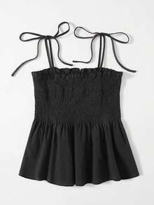 Trelyra Solid Color Knotted Camisole, Casual Daily Summer Wear - Black - View 3