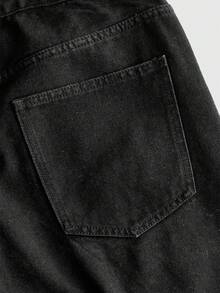 ROMWE MEN Street Life Men's Loose Fit Sparkling Diamond Denim Cargo Shorts - Black - View 5