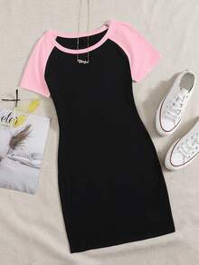 SHEIN EZwear Color Block Sleeve Bodycon Knit Dress - Multicolor - View 1