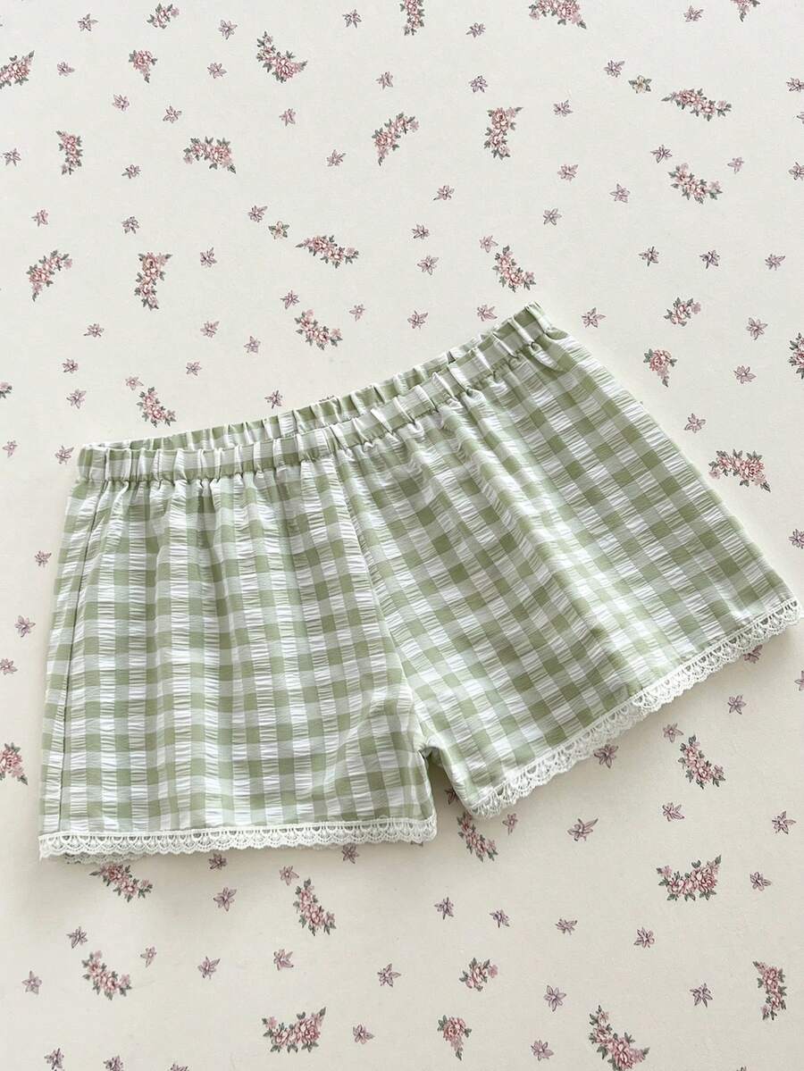 Elamini Quần short nữ màu xanh lá cây cạp thấp, trang phục đi biển, quần mùa hè, trang phục thường ngày khi đi biển, thời trang mùa xuân/hè. - màu xanh lá - Xem 1
