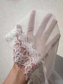 DelicateAllure Sexy Lace Contrast Mesh Solid Color Plus Size Women Robe - White - View 6