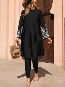 Swim Mulvari Plus Size Women's Burkini Set, Digital Printed, Suitable For Beach, Resort, Swimming Pool In Summer - Multicolor - View 3