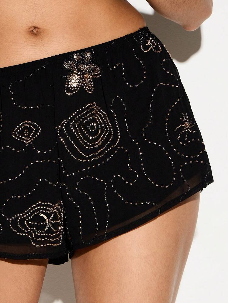 KIZN Beaded Rose Pattern Shorts