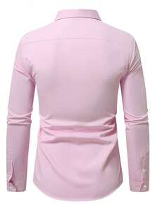 Manfinity Mode Camisa formal de manga larga para hombre de talla grande, unicolor, abotonadura sencilla, casual versátil para uso diario y ceremonias - Rosa - View 2
