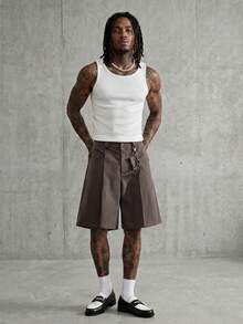 AXEPEAK Men's Woven Casual Daily Relaxed Solid Color Shorts - Brown - View 2