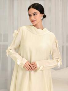 Yasmyna Vestido elegante de estilo árabe con decoración de lazo de unicolor para mujer - Amarillo - Ver 6
