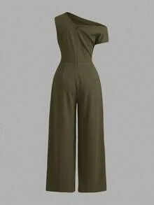 Firerie Kids Firerie Kids Tween Girl Solid Color Asymmetrical Shoulder Ruched Wide Leg Jumpsuit - Army Green - View 2