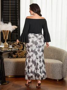 Modelyn Zanzea Plus Size Black Summer Elegant Formal Night Off Shoulder Printed Elastic Knit Fitted Slim Maxi Dress,Modern Filipiana Modest Outfits For Women - Multicolor - View 3