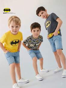 BATMAN X SHEIN Maija Kids 小男孩休閒短袖T恤，適合夏季與學校穿著，適用春季兒童服飾，Squishy 入學季黃色 - 彩色 - 查看 6