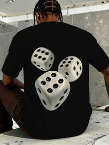 RHETRK Plus Size Men's Street Style Graphic T-Shirt, Personalized Dice Pattern Hip Hop Short Sleeve, Comfortable Casual Wear For Summer - White - View 2