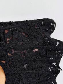 Soleia Áo corset ren hai lớp ôm sát gợi cảm kiểu Âu và Mỹ, áo liền thân thêu rỗng, trang phục dự tiệc đêm màu trắng cho nữ, đi chơi, dự đám cưới, mùa thu - màu đen - Xem 6