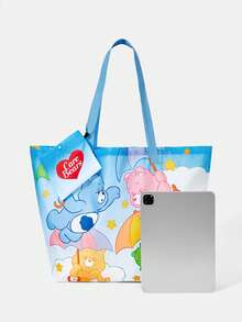 SHEIN X Care Bears 1 Piece Women's Fashion Casual Lightweight Large-Capacity Fun Pattern Printed Tote Bag, Shopping Bag, Portable Shoulder Bag, Card Storage Bag, Shopping Trip Going Out - Sky Blue - View 4
