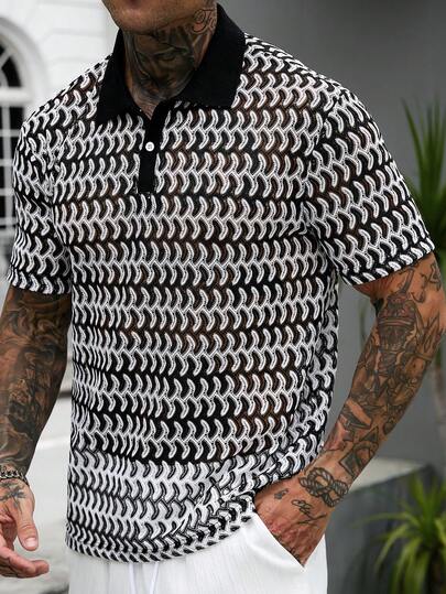 Manfinity CasualCool Men's Short Sleeve Textured Fabric Polo Shirt, Suitable For Outings, Gatherings, And Vacations