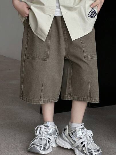 Dazy Kids Quần short ống đứng dáng rộng, có túi hộp, dài đến đầu gối, dành cho bé trai lớn (cỡ lớn)
